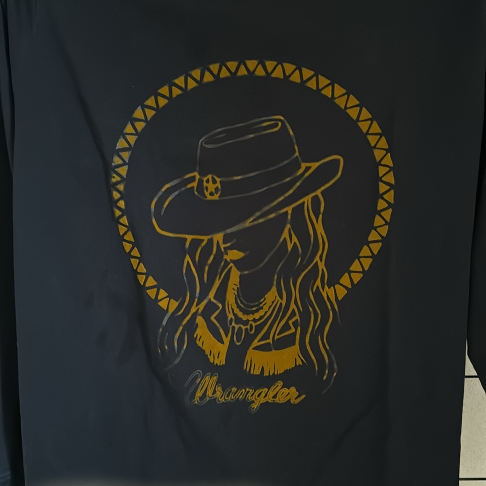 WRANGLER LONG SLEEVE TEE-ICONIC FLOCKED COW GIRL IMAGE On NICE 100% COTTON